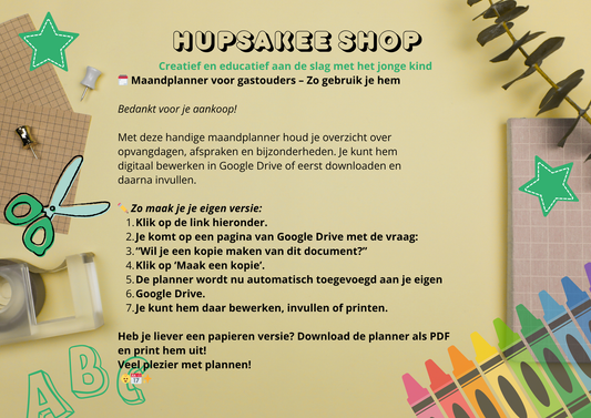 Maandplanner voor gastouders