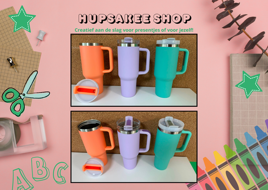 Drinkbeker groot (oranje / paars / turquoise)