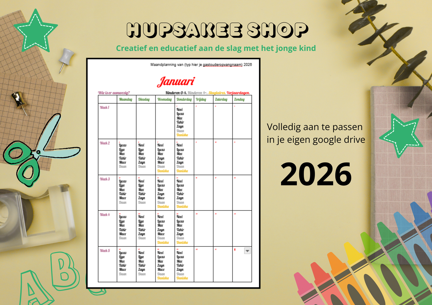 Maandplanner voor gastouders (agenda 2026)
